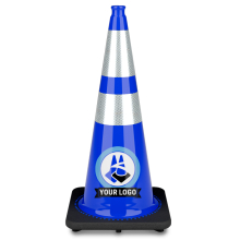 28" Navy Blue Traffic Cone, w/6" & 4" 3M Reflective Collars w/Color Artwork