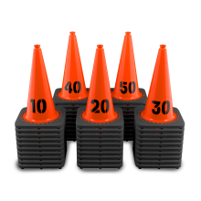 18" Orange Traffic Cones, 3 lb Black Base - Numbered Sequentially 1 - 50