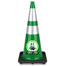 28" Kelly Green Traffic Cone, w/6" & 4" 3M Reflective Collars w/Color Artwork 