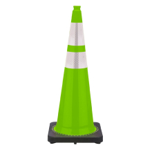 36" Lime Green Traffic Cone, 12 lb Black Base, w/6" & 4" 3M Reflective Collar 