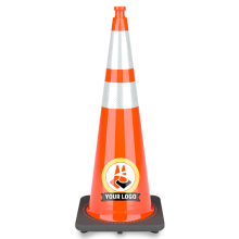 36" Orange Traffic Cone, w/6" & 4" 3M Reflective Collars w/Color Artwork