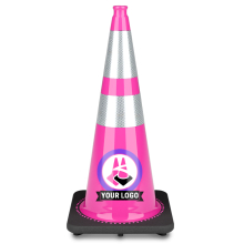 28" Pink Traffic Cone, w/6" & 4" 3M Reflective Collars w/Color Artwork