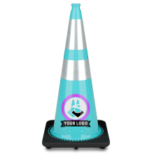 28" Teal Traffic Cone, w/6" & 4" 3M Reflective Collars w/Color Artwork