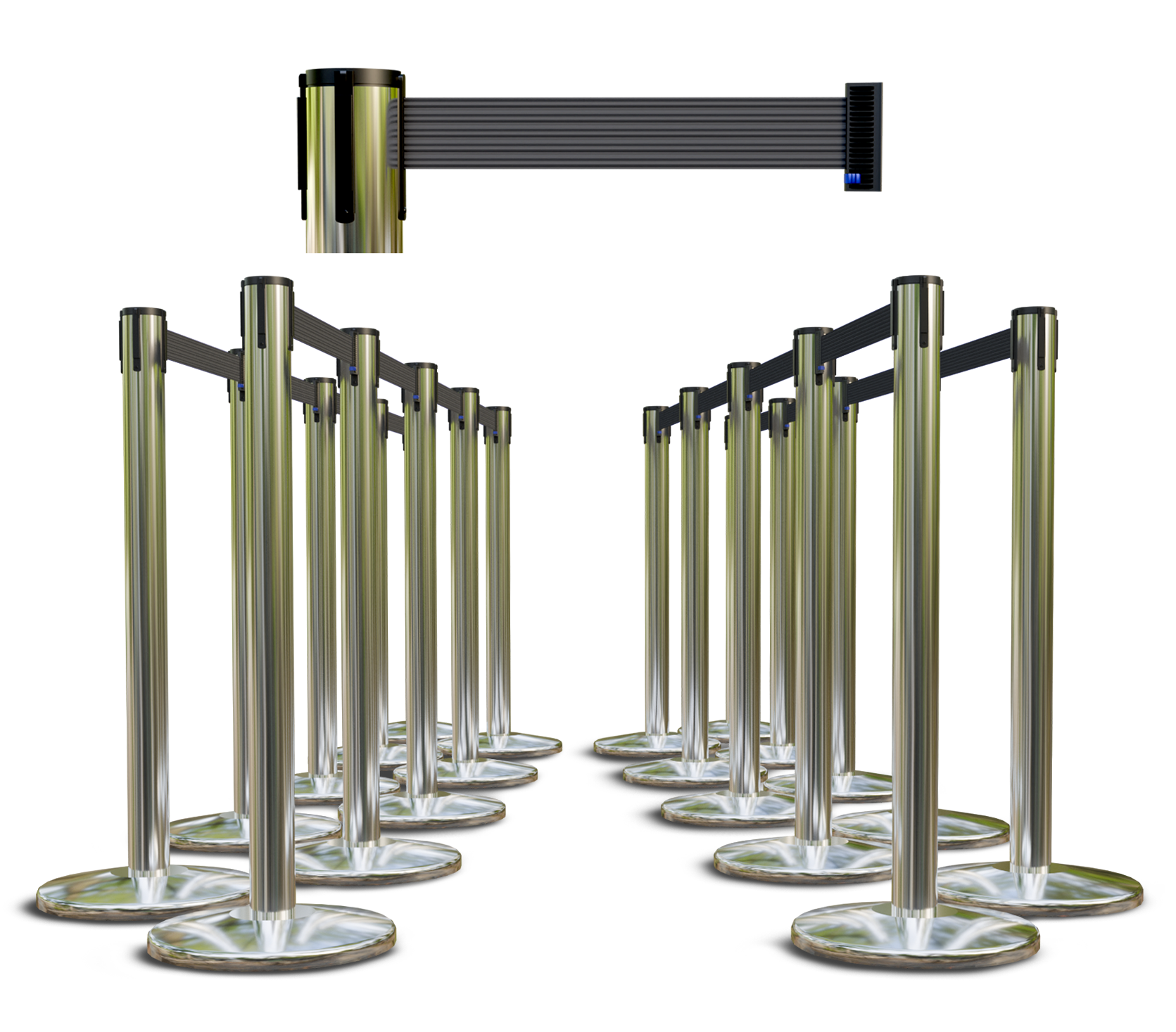 Stainless Finish Premium Stanchions w/Custom Color Belt - 20 pack