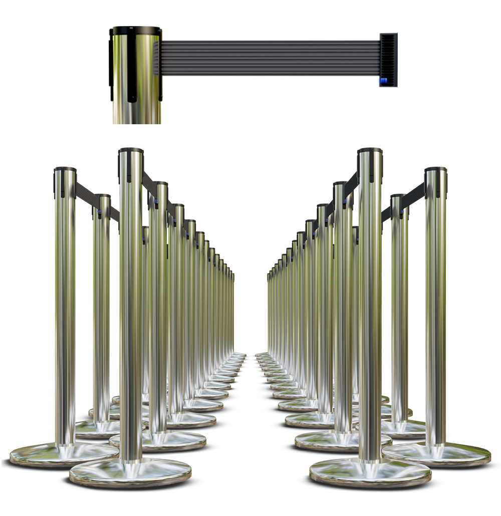 Stainless Finish Premium Stanchions w/Custom Color Belt - 50 pack