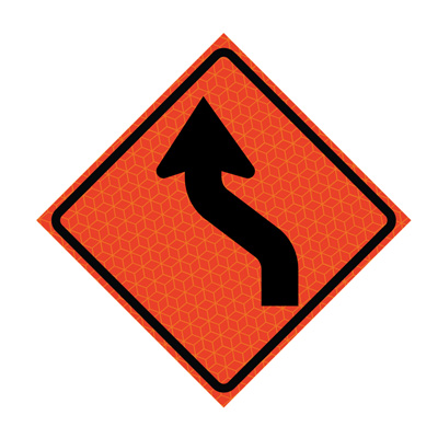 36" x 36" Roll Up Traffic Sign and Heavy Duty Cross Brace - Reverse Curve Left Symbol