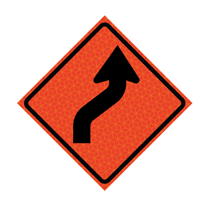 36" x 36" Roll Up Traffic Sign and Heavy Duty Cross Brace - Reverse Curve Right Symbol