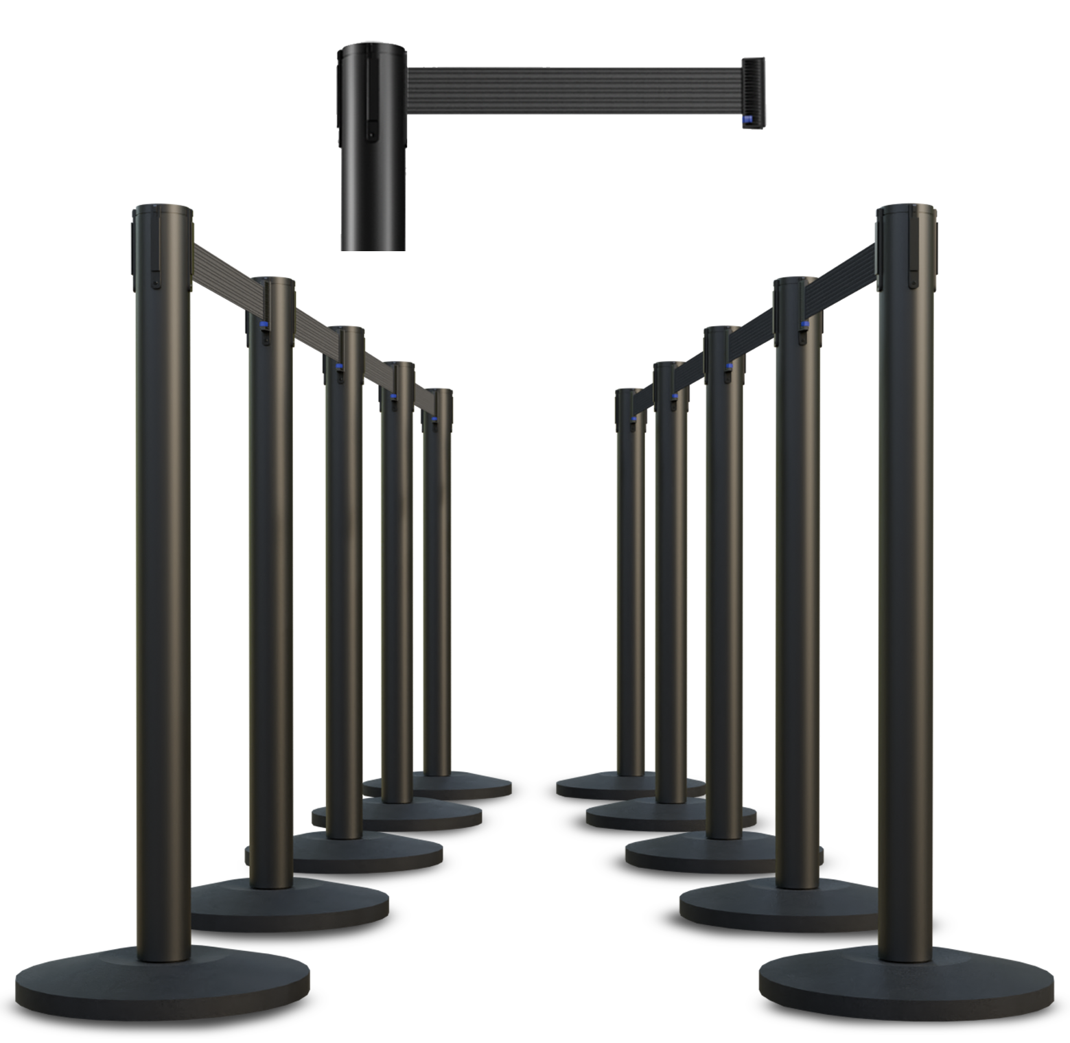 Black Finish Premium Stanchions w/Custom Color Belt - 10 pack