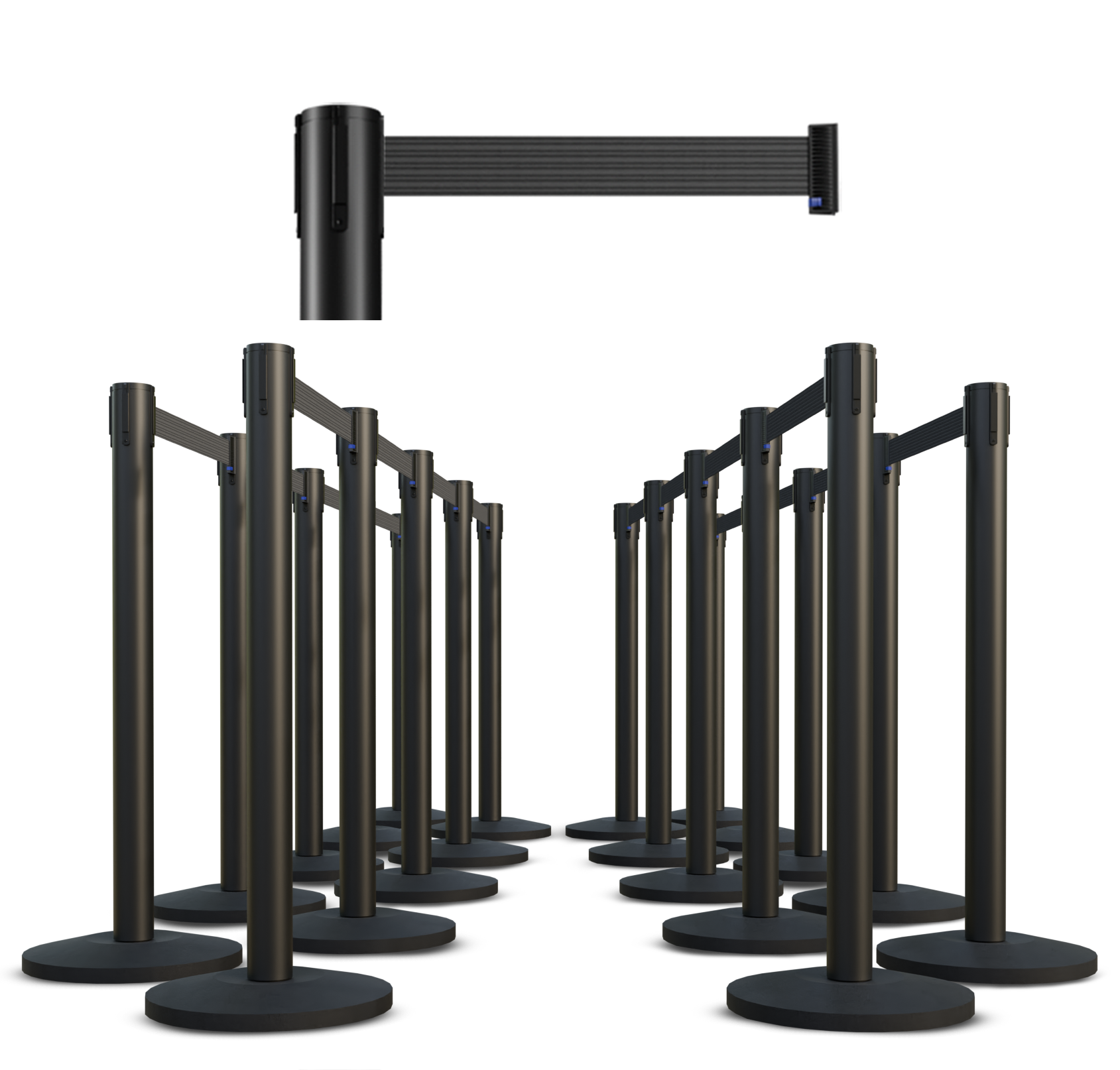 Black Finish Premium Stanchions w/Custom Color Belt - 20 pack