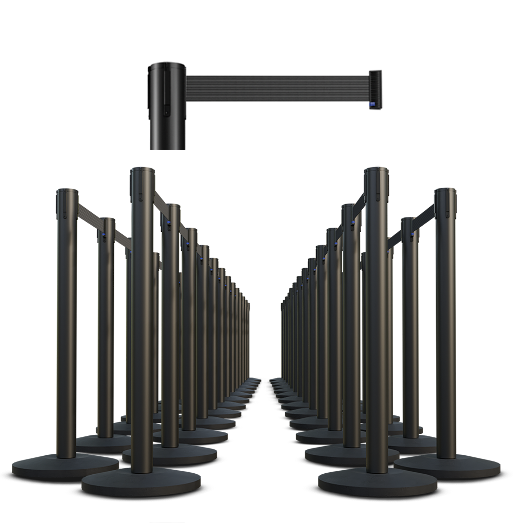 Black Finish Premium Stanchions w/Custom Color Belt - 50 pack